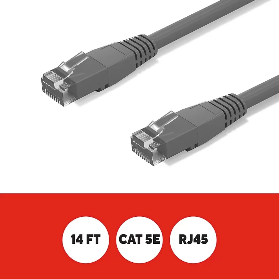 Staples TECH 14 ft. Cat 5E Ethernet Cable, Male to Male, Gray (ST62449) Cheap