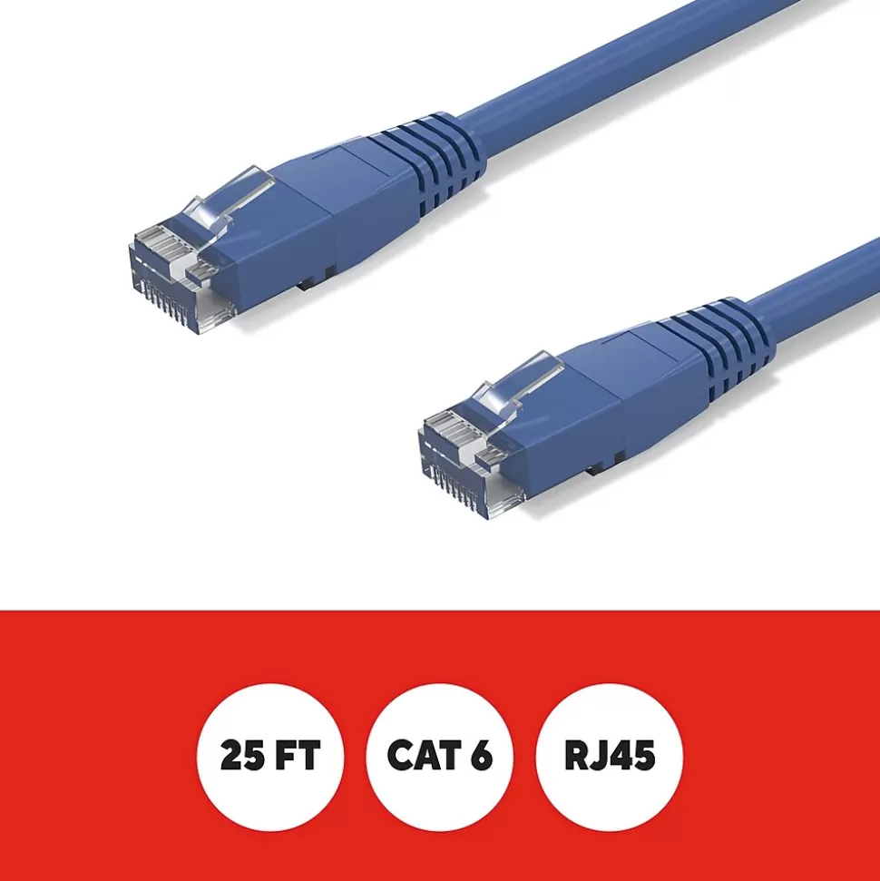 Staples TECH 25 ft. Cat-6 Ethernet Cable, Male to Male, Blue (ST62451) Hot
