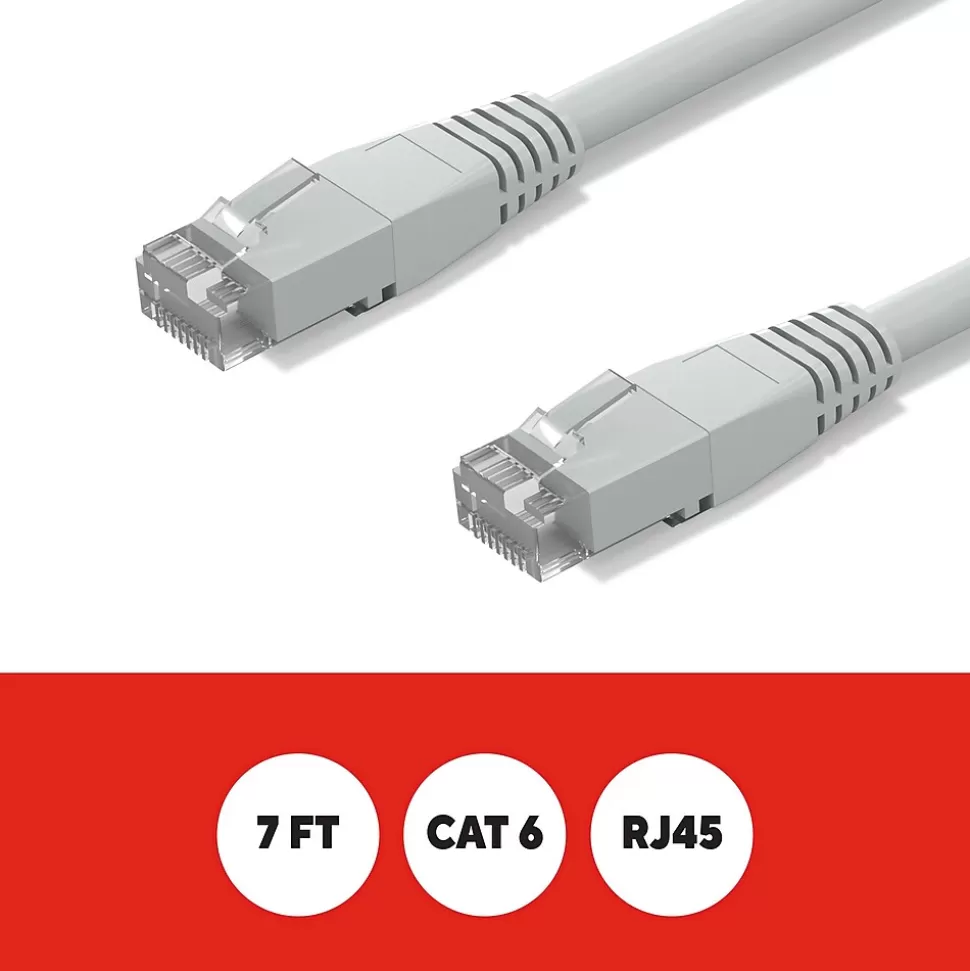 Staples TECH 7 ft. Cat-6 Ethernet Cable, Male to Male, Gray (ST62453) Sale