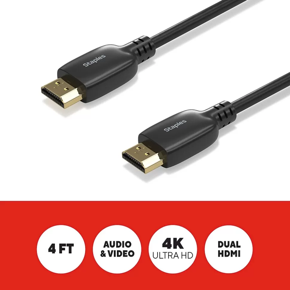 Staples TECH 4 ft. HDMI to HDMI Audio/Video Cable, Male to Male, Black (ST62468) Online
