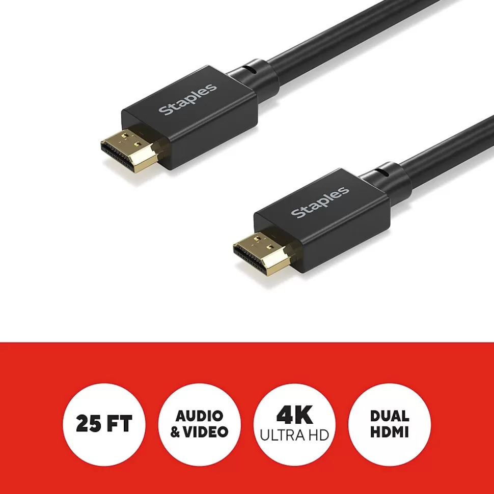 Staples TECH 25 ft. HDMI to HDMI Audio/Video Cable, Male to Male, Black (ST62476) Cheap