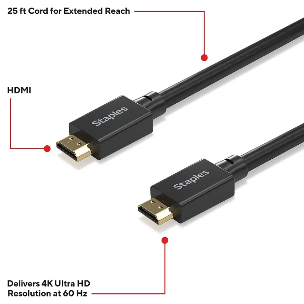 Staples TECH 25 ft. HDMI to HDMI Audio/Video Cable, Male to Male, Black (ST62476) Cheap