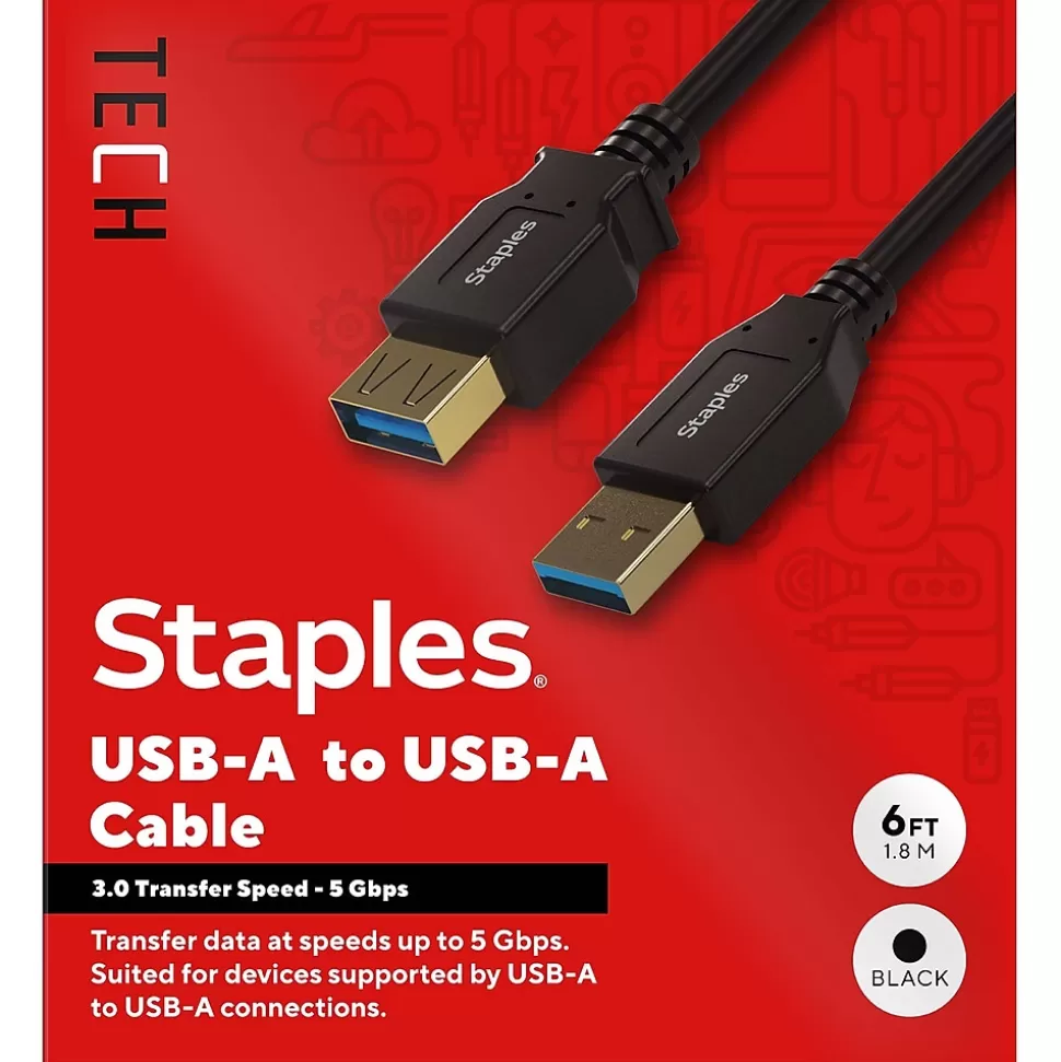 Staples TECH 6 ft. USB-A to USB-A Cable, Male to Male, Black (ST62442) Outlet