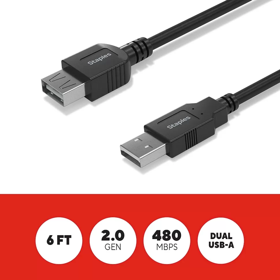 Staples TECH 6 ft. USB-A to USB-A Cable, Male to Male, Black (ST62439) Discount