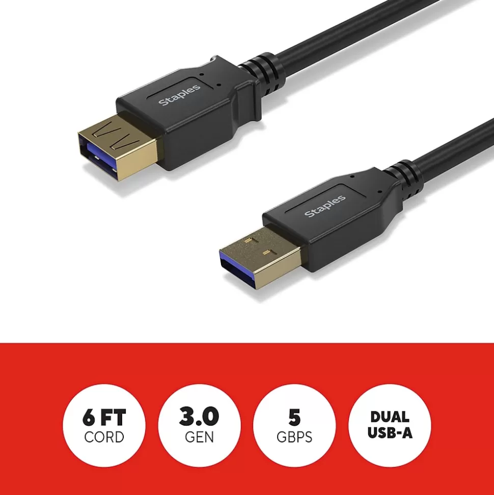 Staples TECH 6 ft. USB-A to USB-A Cable, Male to Male, Black (ST62442) Outlet