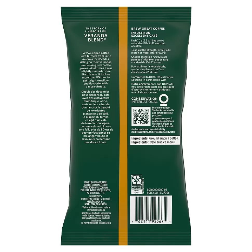 Starbucks Veranda Blend Ground Coffee, Blonde Roast, 2.5 oz., 18/Box (11020676) Shop