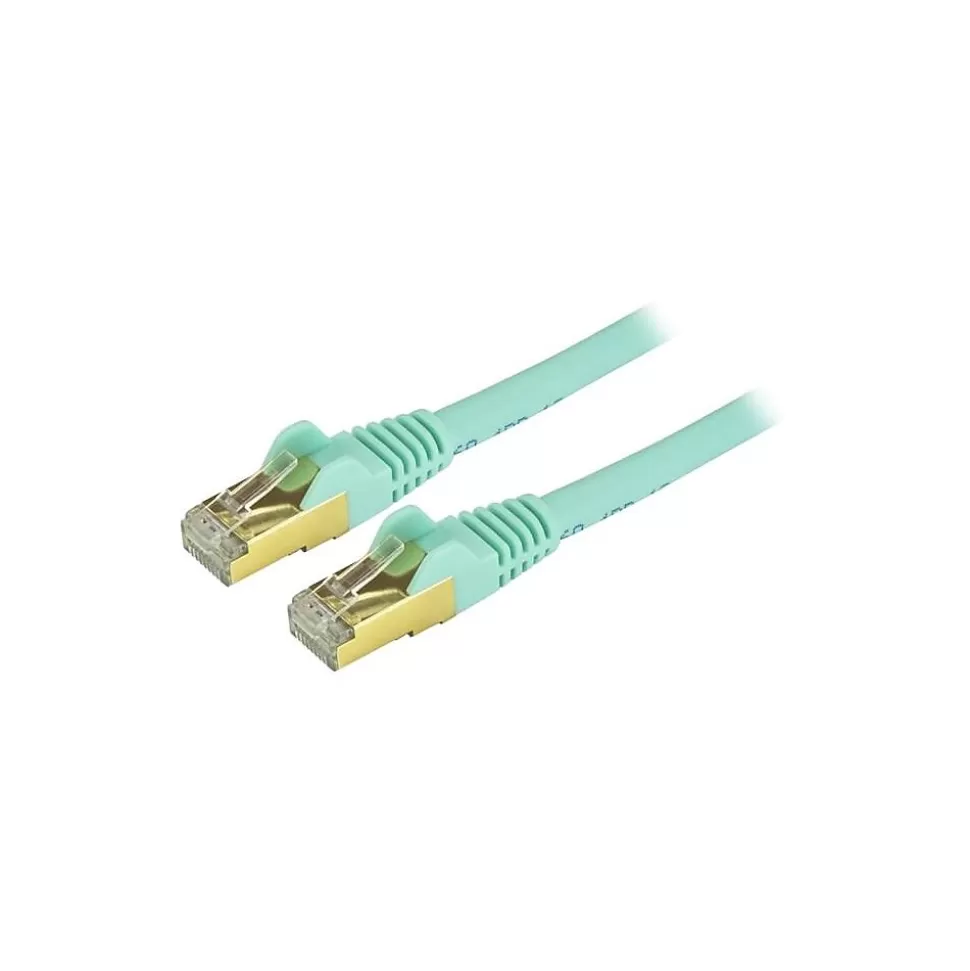 StarTech 10ft Aqua Cat6a Shielded Patch Cable, Cat6a Ethernet Cable, 10 ft Cat 6a STP Cable, Snagless RJ45 Ethernet Cord Clearance
