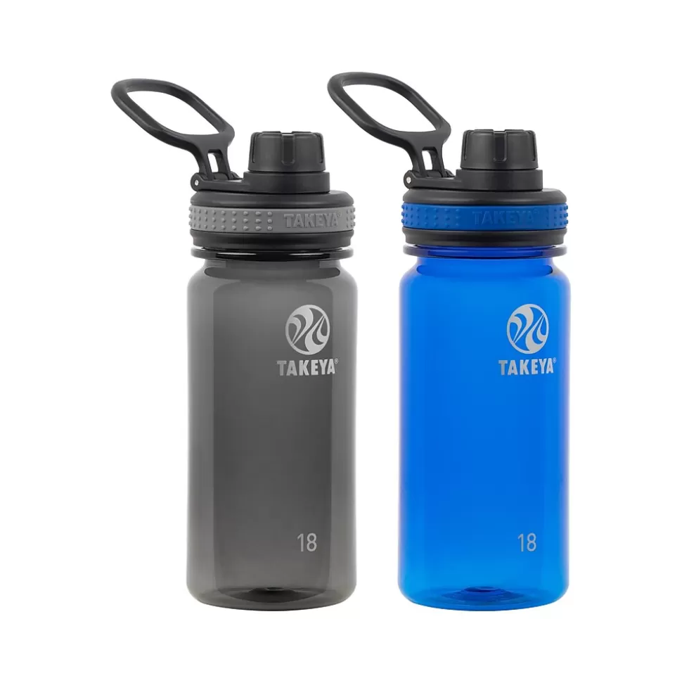 Takeya Tritan Plastic Water Bottle, 18 oz., Black/Royal, 2/Pack (51464) New