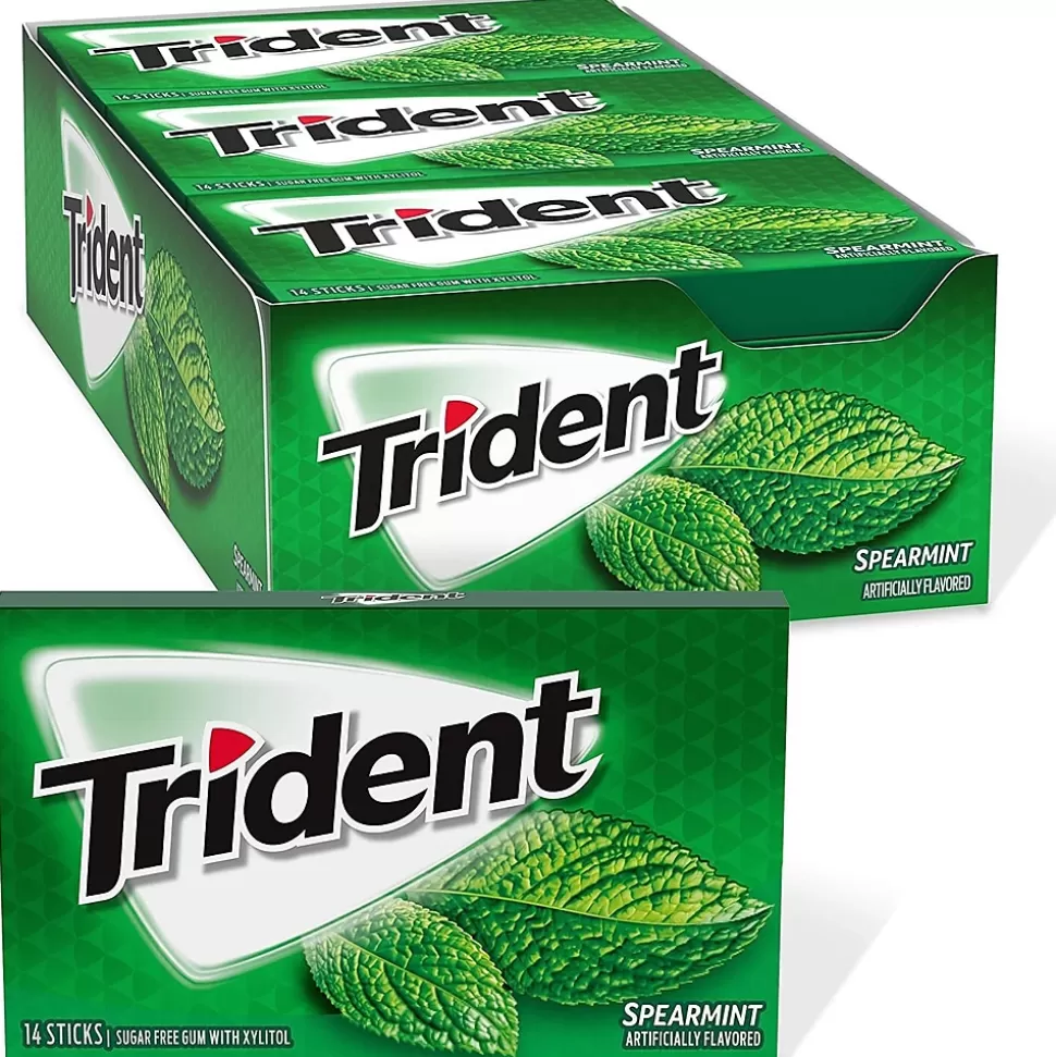 Trident Sugar Free Spearmint Gum, 14 Pieces/Pack, 12/Box (MOZ01106) Cheap