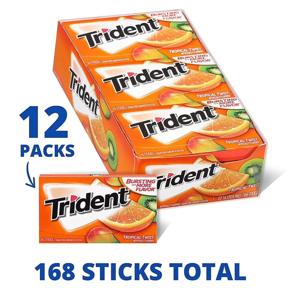 Trident Sugar Free Tropical Twist Gum, 14 Pieces/Pack, 12/Box (MOZ01110) Online
