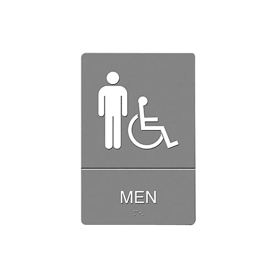 Headline U.S. Stamp & Sign ADA "MEN" Wheelchair Accessible Restroom Sign, 6" x 9", Gray/White (UST4815) Hot