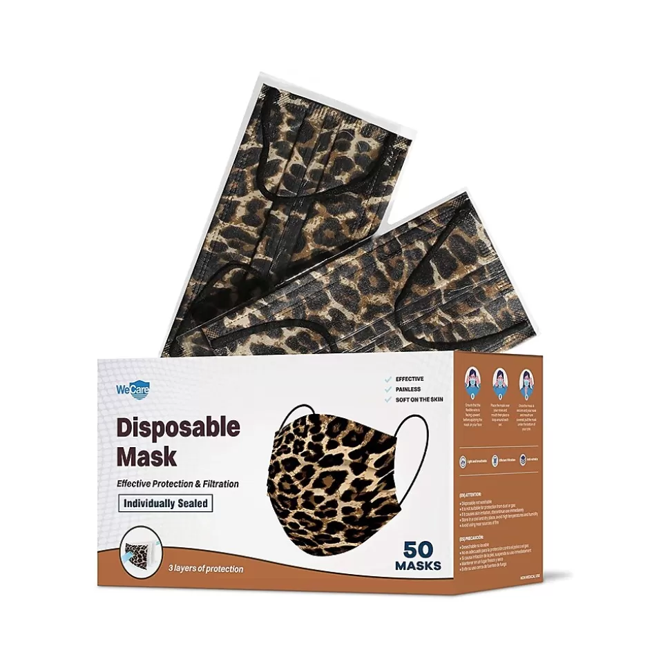 WeCare 3-ply Disposable Face Mask, Adult, Leopard, 50/Pack (WMN100072) Cheap