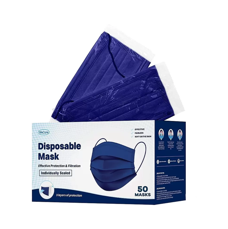 WeCare 3-ply Disposable Face Mask, Adult, Navy, 50/Box (WMN100022) Fashion