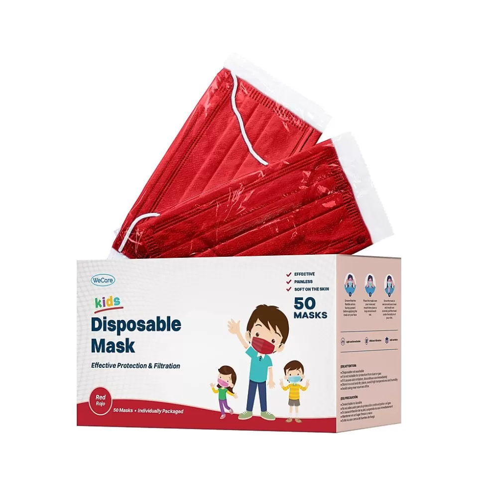 WeCare 3-ply Disposable Face Mask, Kids, Red, 50/Box (WMN100029) Cheap